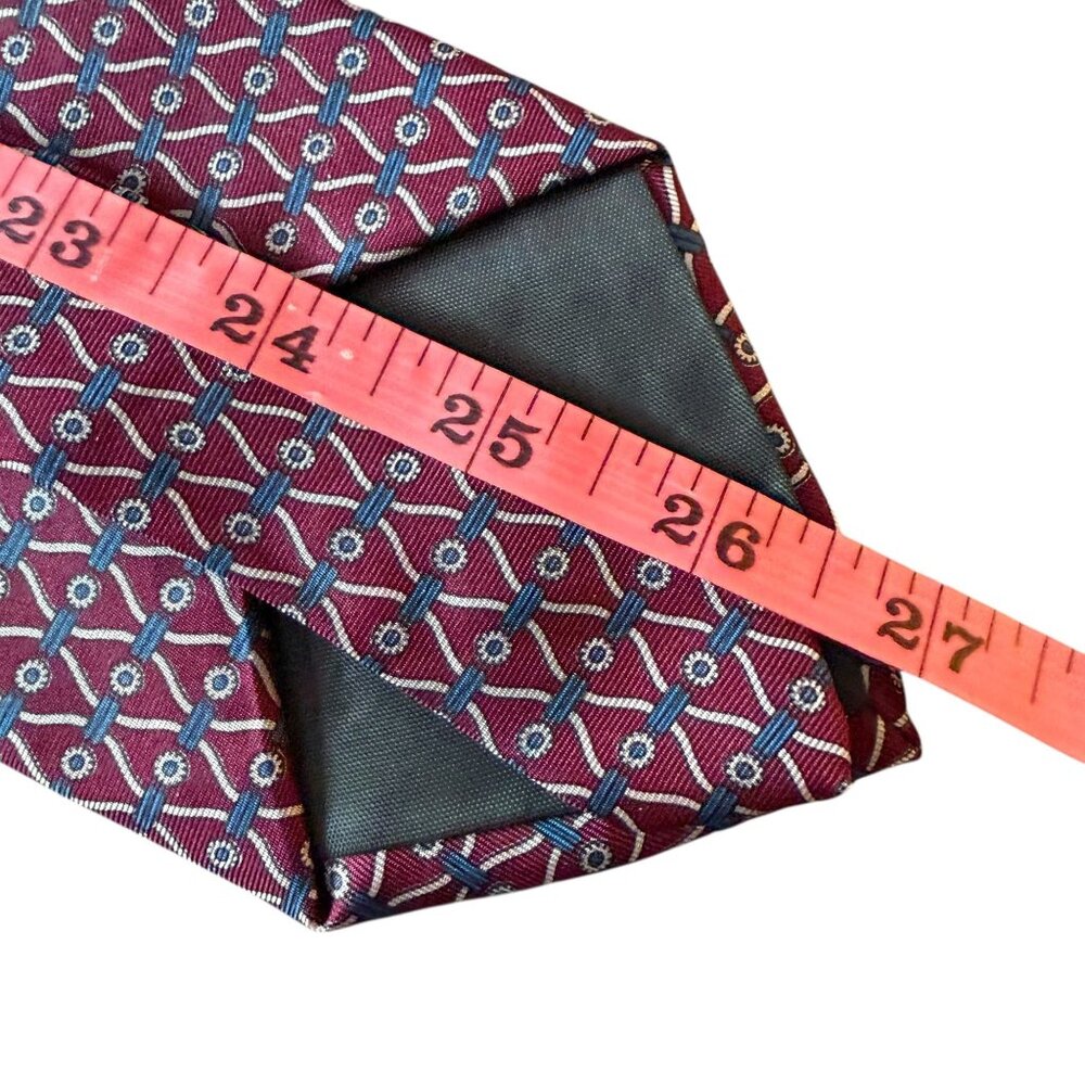 Vintage Regent Bert Pulitzer Burgundy Teal Geometric Silk Tie Mens Necktie USA - Picture 7 of 11